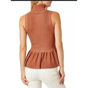 Mystree Women's Sleeveless‎ Turtleneck Sweater  Sz M Orange Stretchy Comfortable